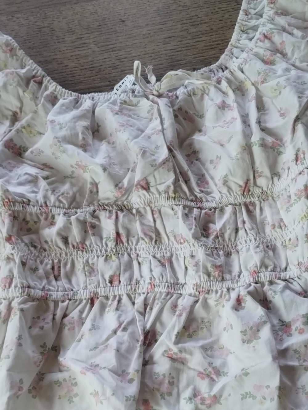 Celebrity Pink Cream Floral Smocked Blouse with Pink & Green Accents